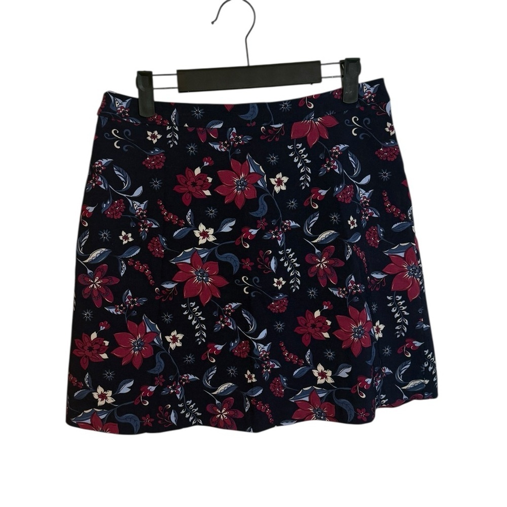 Margaret M Navy Blue Floral Stretch A-Line Mini Skirt